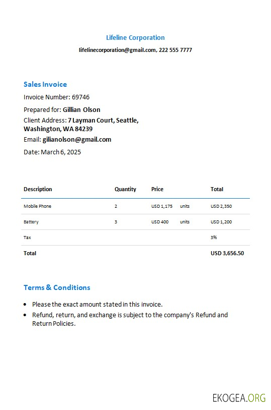 Modèle de facture de vente gratuit